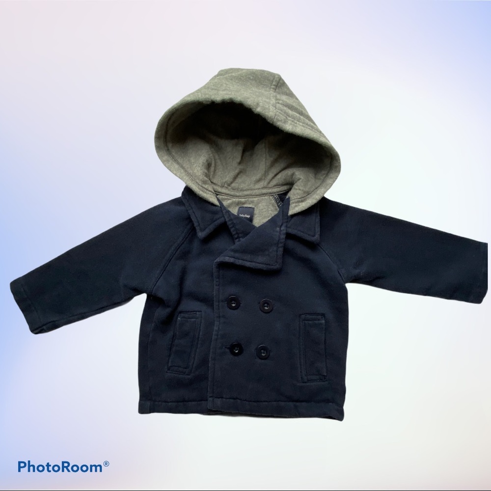 Baby Gap Toddler Boys Dark Blue Double Breasted Hooded Fleece Jacket 12-18 M